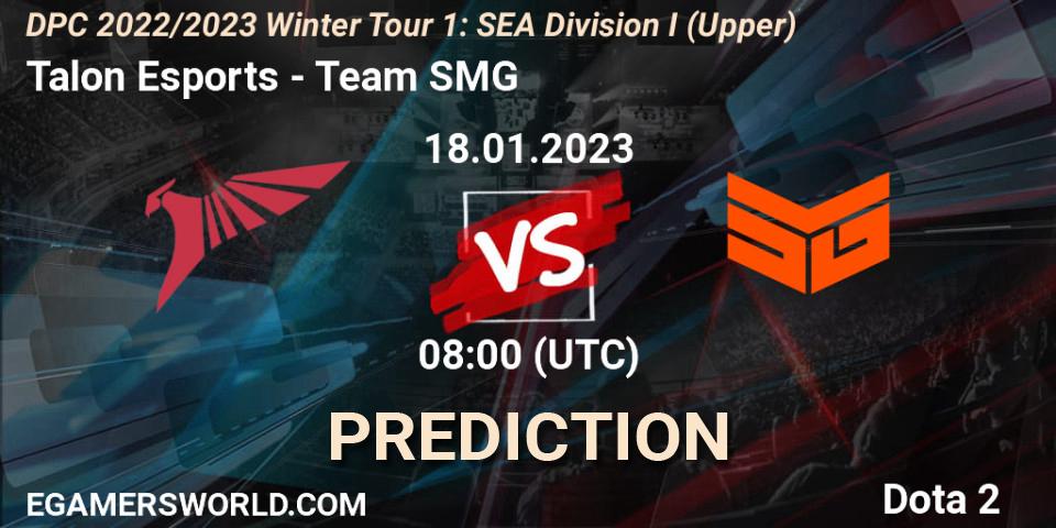 Talon Esports vs Team SMG: Match Prediction. 18.01.2023 at 08:44, Dota 2, DPC 2022/2023 Winter Tour 1: SEA Division I (Upper)