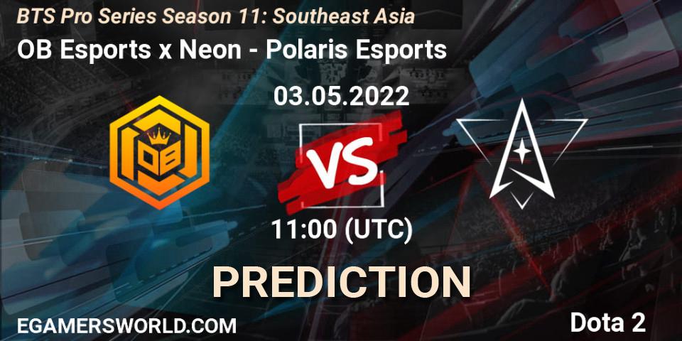 OB Esports x Neon vs Polaris Esports: Match Prediction. 03.05.2022 at 11:14, Dota 2, BTS Pro Series Season 11: Southeast Asia