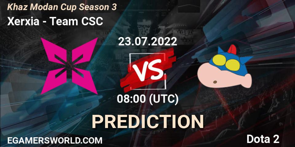 Xerxia vs Team CSC: Match Prediction. 23.07.2022 at 08:16, Dota 2, Khaz Modan Cup Season 3