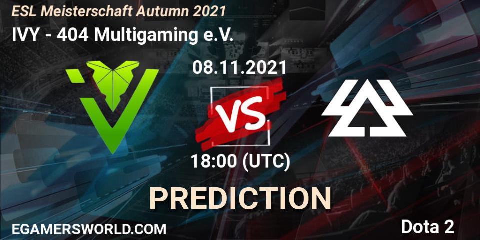 IVY vs 404 Multigaming e.V.: Match Prediction. 08.11.2021 at 19:08, Dota 2, ESL Meisterschaft Autumn 2021