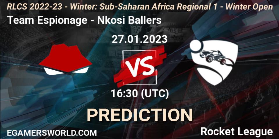 Team Espionage vs Nkosi Ballers: Match Prediction. 27.01.2023 at 16:30, Rocket League, RLCS 2022-23 - Winter: Sub-Saharan Africa Regional 1 - Winter Open