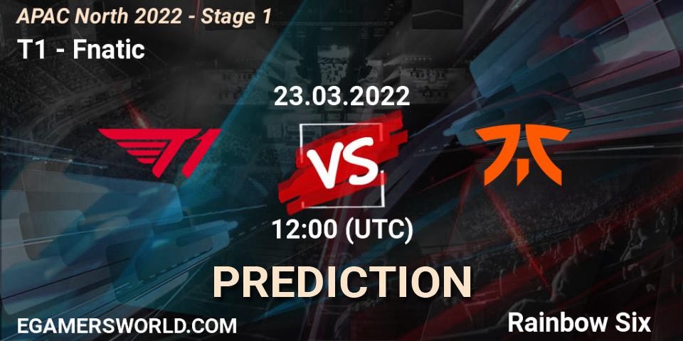 T1 vs Fnatic: Match Prediction. 23.03.2022 at 12:00, Rainbow Six, APAC North 2022 - Stage 1