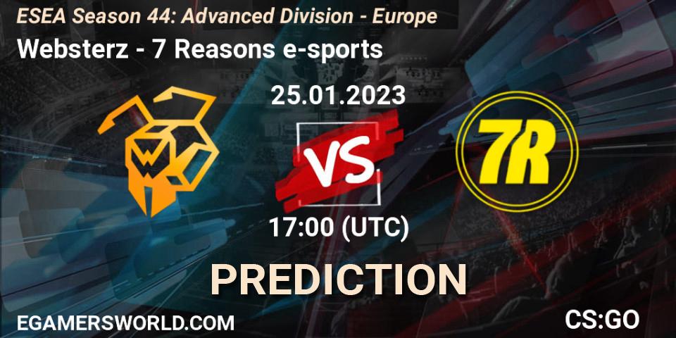 Websterz vs 7 Reasons e-sports: Match Prediction. 01.02.23, CS2 (CS:GO), ESEA Season 44: Advanced Division - Europe