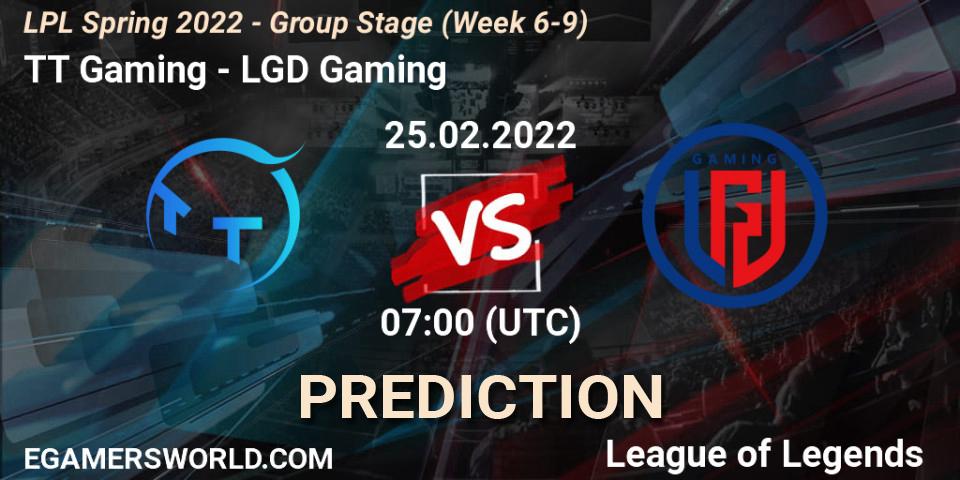 TT Gaming vs LGD Gaming: Match Prediction. 25.02.22, LoL, LPL Spring 2022 - Group Stage (Week 6-9)