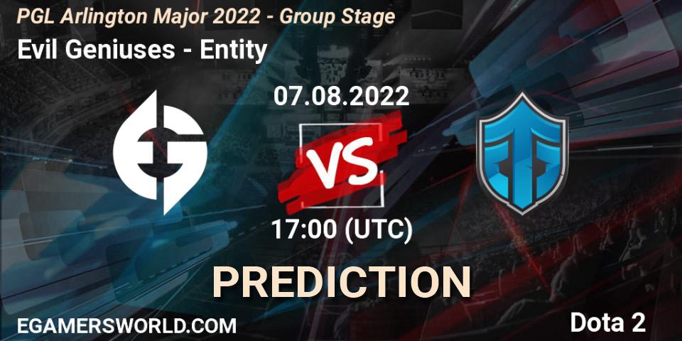 Evil Geniuses vs Entity: Match Prediction. 07.08.22, Dota 2, PGL Arlington Major 2022 - Group Stage