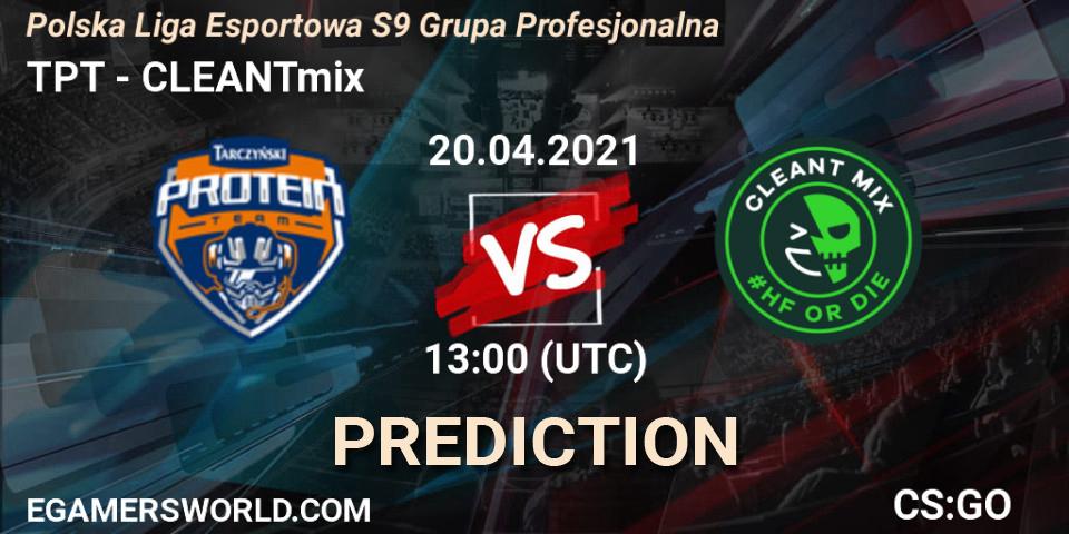 TPT vs CLEANTmix: Match Prediction. 20.04.2021 at 13:00, Counter-Strike (CS2), Polska Liga Esportowa S9 Grupa Profesjonalna