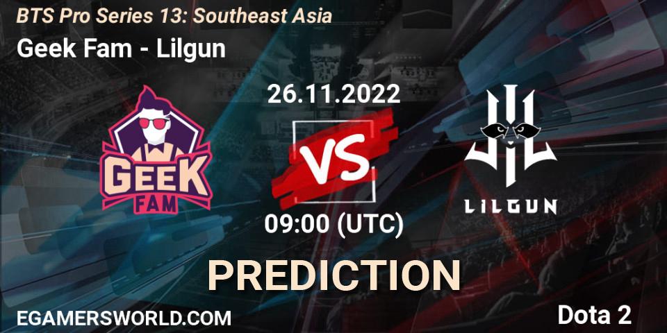 Geek Fam vs Lilgun: Match Prediction. 26.11.22, Dota 2, BTS Pro Series 13: Southeast Asia