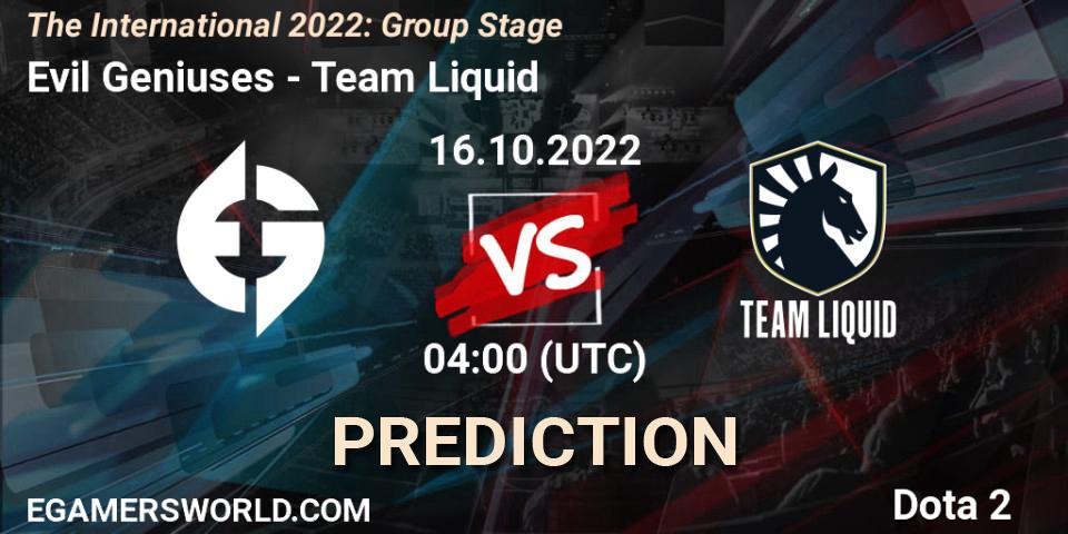 Evil Geniuses vs Team Liquid: Match Prediction. 16.10.22, Dota 2, The International 2022: Group Stage