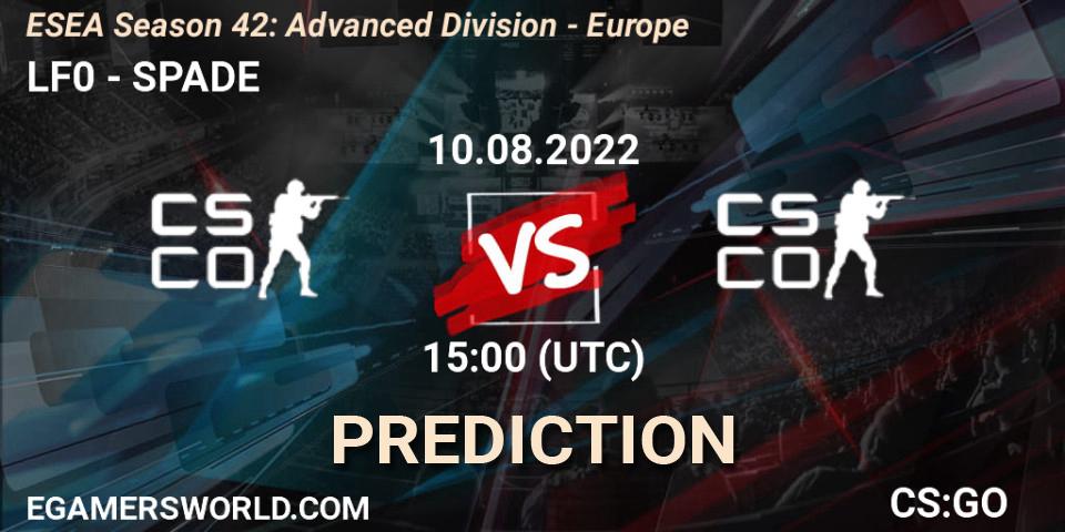 LF0 vs SPADE: Match Prediction. 18.08.2022 at 16:00, Counter-Strike (CS2), ESEA Season 42: Advanced Division - Europe