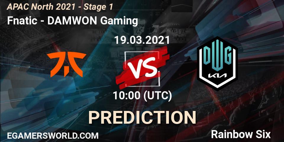Fnatic vs DAMWON Gaming: Match Prediction. 19.03.2021 at 10:30, Rainbow Six, APAC North 2021 - Stage 1