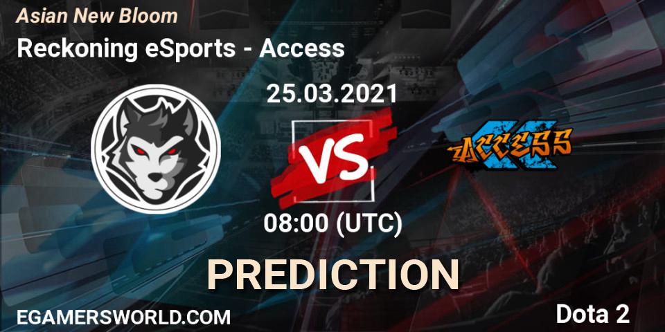 Reckoning eSports vs Access: Match Prediction. 25.03.2021 at 08:29, Dota 2, Asian New Bloom