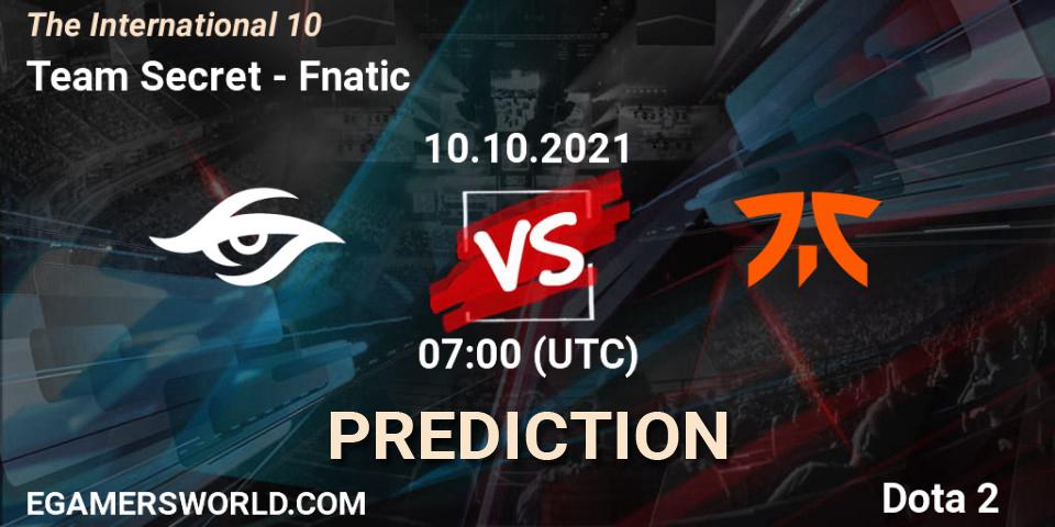 Team Secret vs Fnatic: Match Prediction. 10.10.2021 at 07:00, Dota 2, The Internationa 2021