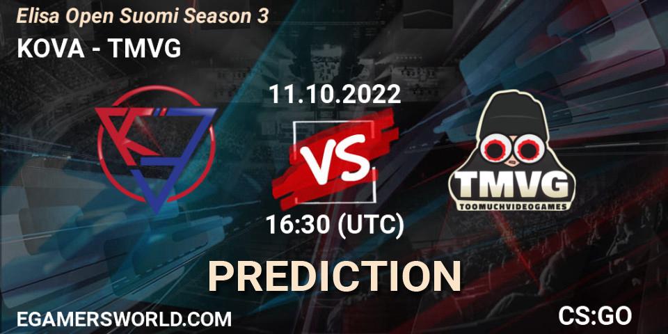 KOVA vs TMVG: Match Prediction. 11.10.22, CS2 (CS:GO), Elisa Open Suomi Season 3
