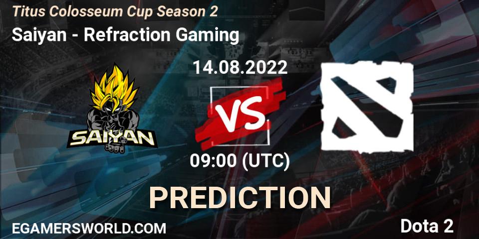 Saiyan vs Refraction Gaming: Match Prediction. 10.08.2022 at 03:23, Dota 2, Titus Colosseum Cup Season 2