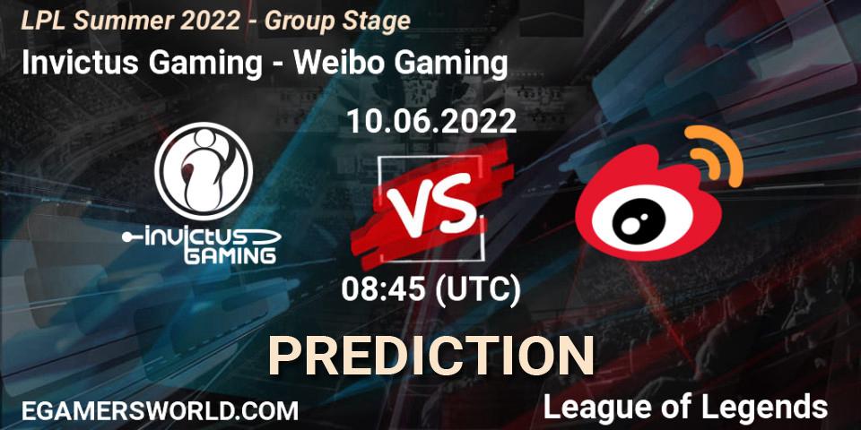 Invictus Gaming vs Weibo Gaming: Match Prediction. 10.06.22, LoL, LPL Summer 2022 - Group Stage