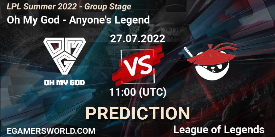 Oh My God vs Anyone's Legend: Match Prediction. 27.07.22, LoL, LPL Summer 2022 - Group Stage