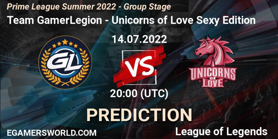 Team GamerLegion vs Unicorns of Love Sexy Edition: Match Prediction. 14.07.22, LoL, Prime League Summer 2022 - Group Stage