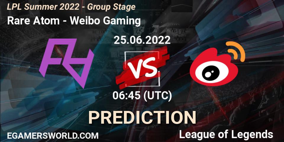 Rare Atom vs Weibo Gaming: Match Prediction. 25.06.22, LoL, LPL Summer 2022 - Group Stage