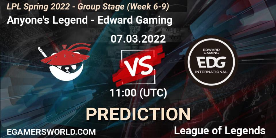 Anyone's Legend vs Edward Gaming: Match Prediction. 07.03.22, LoL, LPL Spring 2022 - Group Stage (Week 6-9)