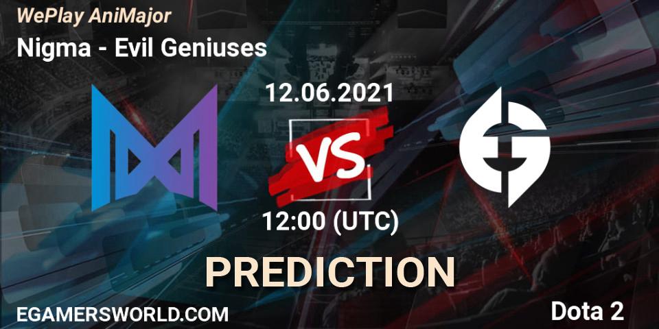 Nigma vs Evil Geniuses: Match Prediction. 12.06.2021 at 09:01, Dota 2, WePlay AniMajor 2021
