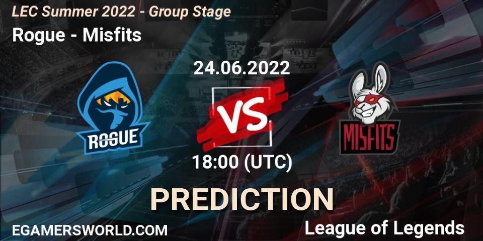 Rogue vs Misfits: Match Prediction. 24.06.2022 at 20:00, LoL, LEC Summer 2022 - Group Stage