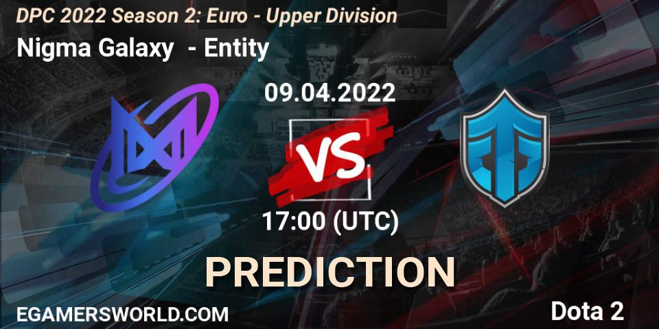 Nigma Galaxy vs Entity: Match Prediction. 09.04.22, Dota 2, DPC 2021/2022 Tour 2 (Season 2): WEU (Euro) Divison I (Upper) - DreamLeague Season 17