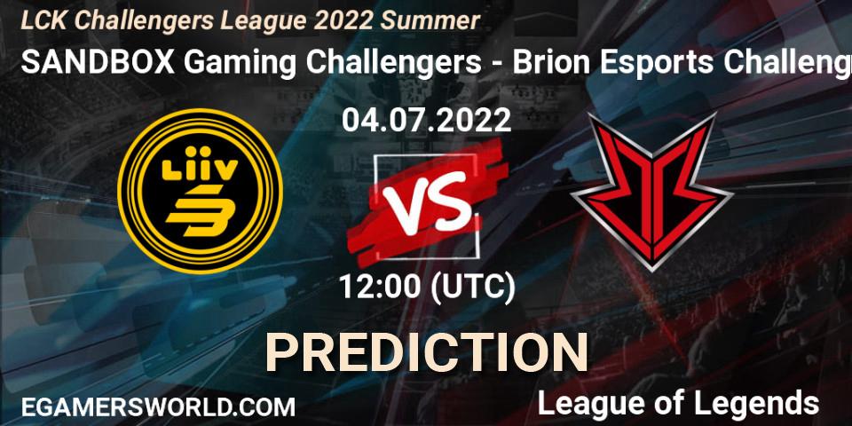 SANDBOX Gaming Challengers vs Brion Esports Challengers: Match Prediction. 04.07.22, LoL, LCK Challengers League 2022 Summer