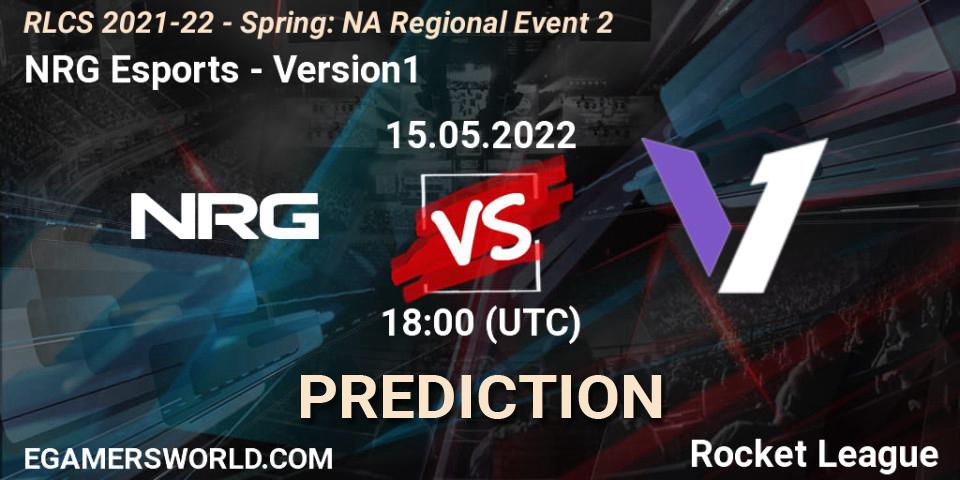 NRG Esports vs Version1: Match Prediction. 15.05.2022 at 18:00, Rocket League, RLCS 2021-22 - Spring: NA Regional Event 2