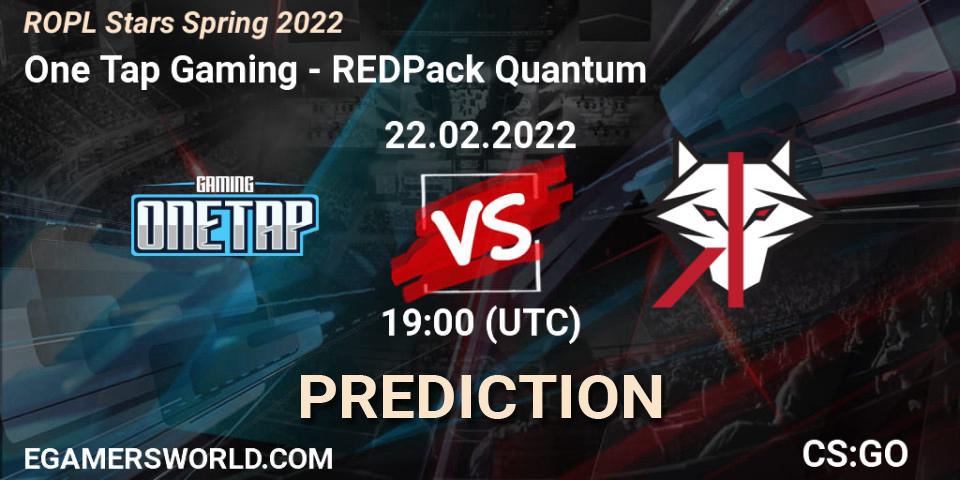 One Tap Gaming vs REDPack Quantum: Match Prediction. 22.02.2022 at 19:00, Counter-Strike (CS2), ROPL Stars Spring 2022