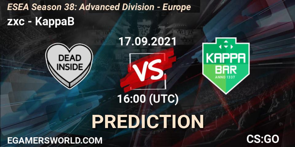 zxc vs KappaB: Match Prediction. 17.09.2021 at 16:00, Counter-Strike (CS2), ESEA Season 38: Advanced Division - Europe
