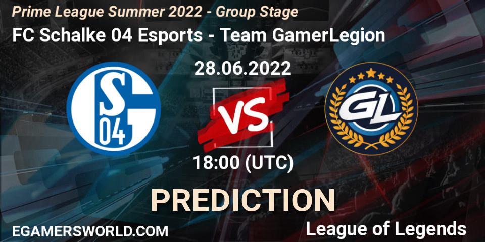 FC Schalke 04 Esports vs Team GamerLegion: Match Prediction. 28.06.22, LoL, Prime League Summer 2022 - Group Stage