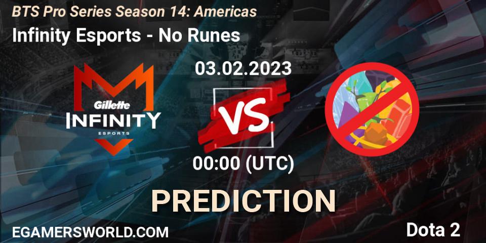 Infinity Esports vs No Runes: Match Prediction. 03.02.23, Dota 2, BTS Pro Series Season 14: Americas