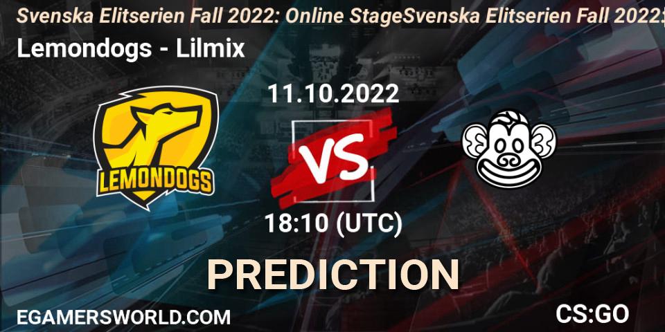 Lemondogs vs Lilmix: Match Prediction. 11.10.2022 at 18:10, Counter-Strike (CS2), Svenska Elitserien Fall 2022
