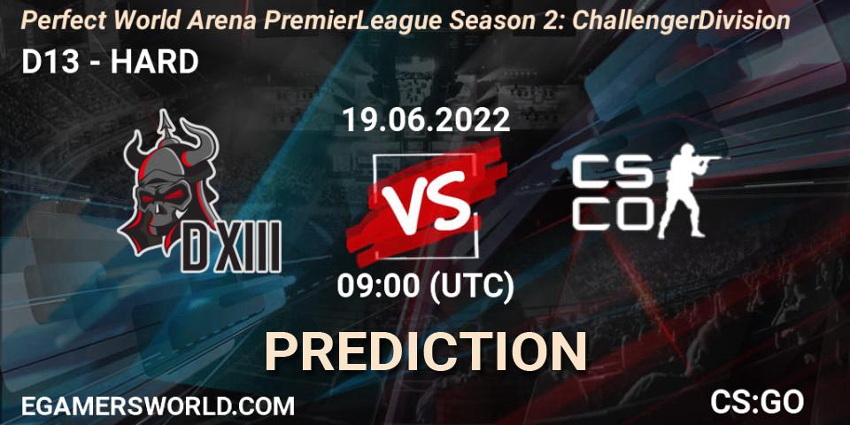 D13 vs HARD: Match Prediction. 19.06.2022 at 09:00, Counter-Strike (CS2), Perfect World Arena Premier League Season 2: Challenger Division