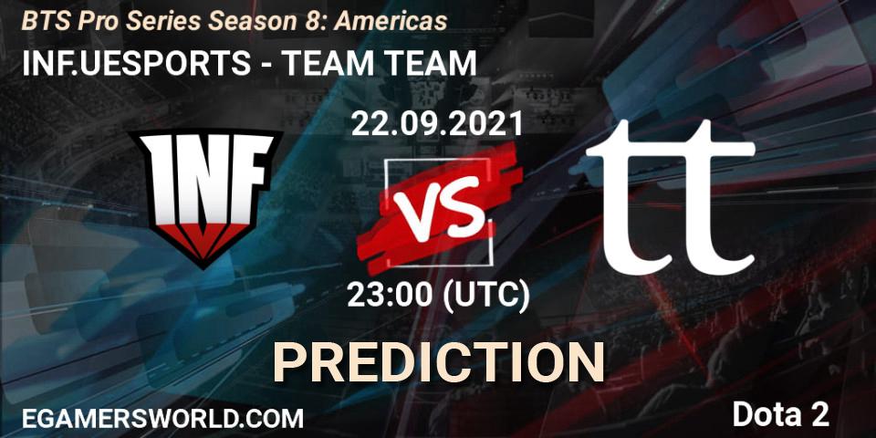 INF.UESPORTS vs TEAM TEAM: Match Prediction. 23.09.2021 at 00:01, Dota 2, BTS Pro Series Season 8: Americas