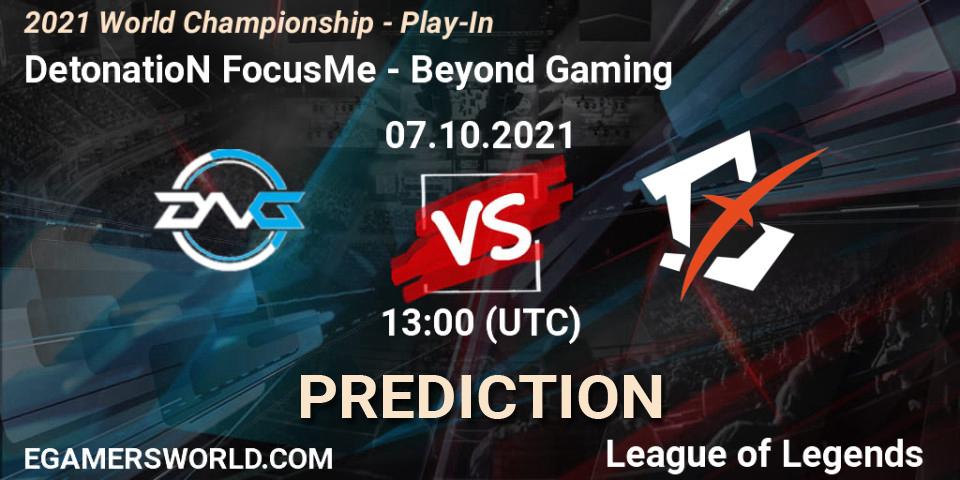 DetonatioN FocusMe vs Beyond Gaming: Match Prediction. 07.10.2021 at 13:00, LoL, 2021 World Championship - Play-In
