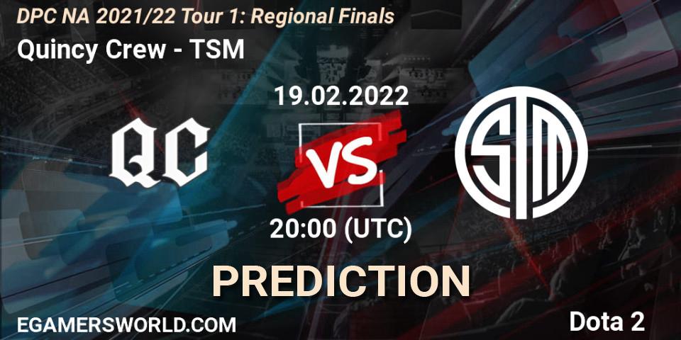Quincy Crew vs TSM: Match Prediction. 19.02.22, Dota 2, DPC NA 2021/22 Tour 1: Regional Finals
