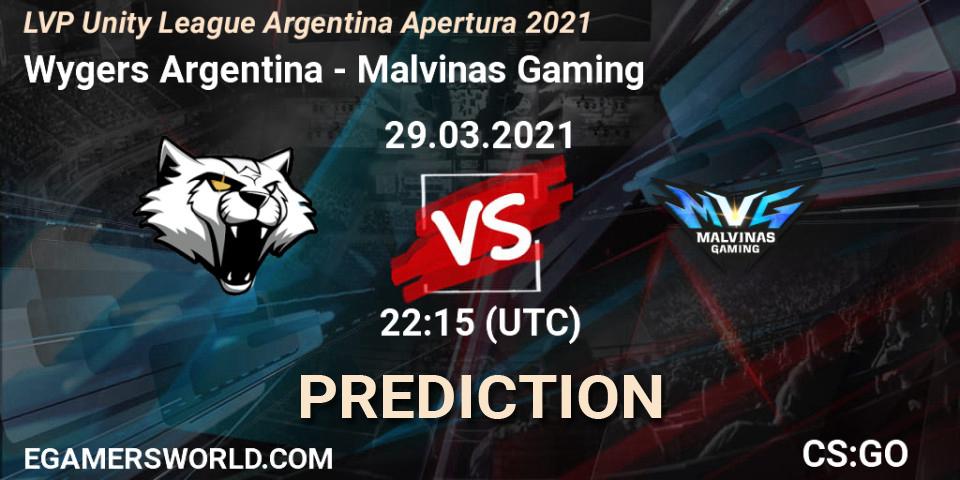 Wygers Argentina vs Malvinas Gaming: Match Prediction. 29.03.2021 at 22:15, Counter-Strike (CS2), LVP Unity League Argentina Apertura 2021