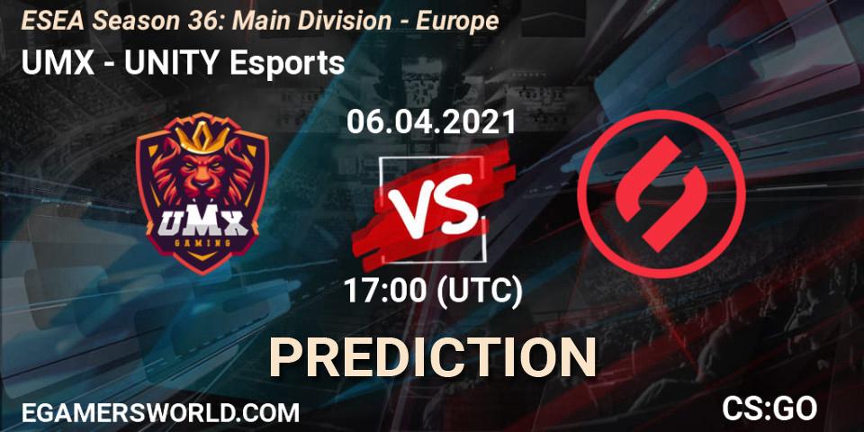 UMX vs UNITY Esports: Match Prediction. 06.04.2021 at 17:00, Counter-Strike (CS2), ESEA Season 36: Main Division - Europe