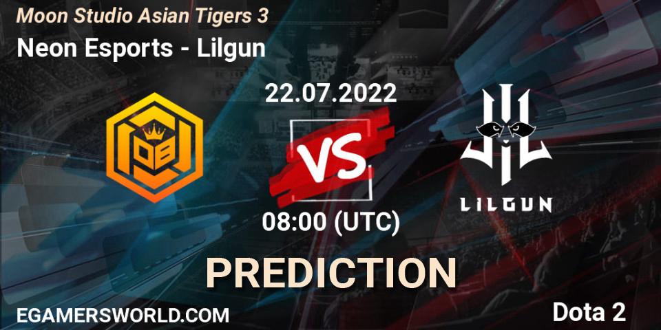 Neon Esports vs Lilgun: Match Prediction. 22.07.2022 at 08:30, Dota 2, Moon Studio Asian Tigers 3