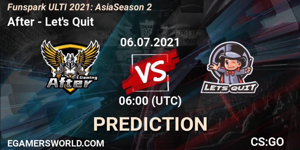 After vs Let's Quit: Match Prediction. 06.07.2021 at 06:00, Counter-Strike (CS2), Funspark ULTI 2021: Asia Season 2