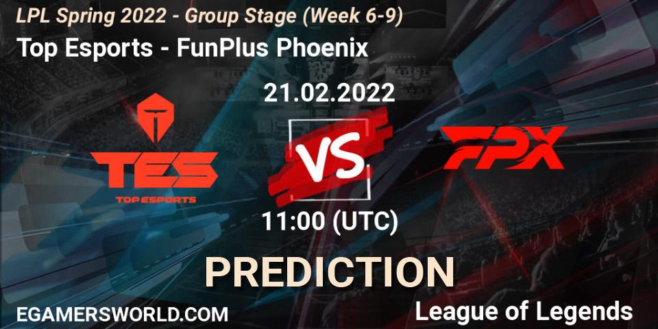 Top Esports vs FunPlus Phoenix: Match Prediction. 21.02.22, LoL, LPL Spring 2022 - Group Stage (Week 6-9)