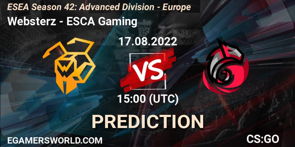 Websterz vs ESCA Gaming: Match Prediction. 17.08.22, CS2 (CS:GO), ESEA Season 42: Advanced Division - Europe