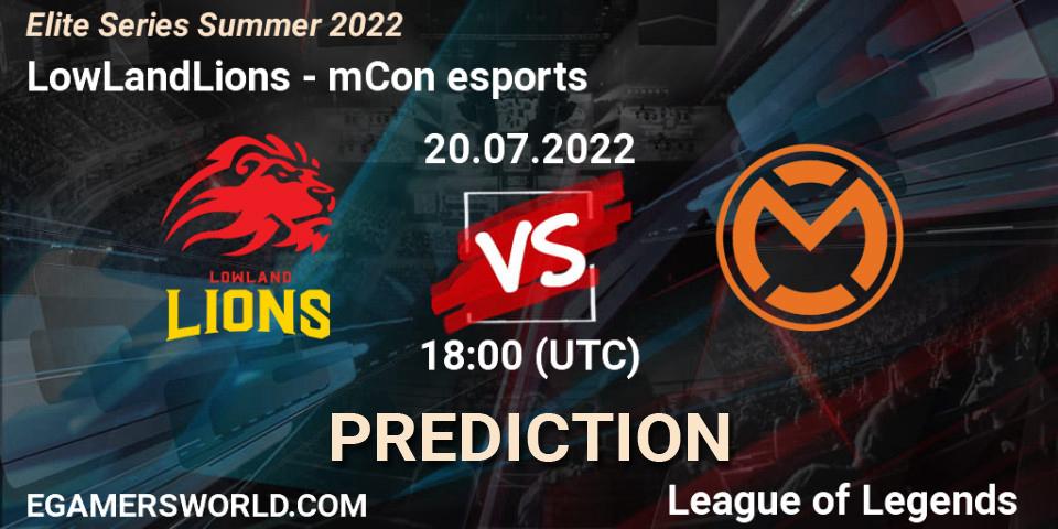 LowLandLions vs mCon esports: Match Prediction. 20.07.2022 at 18:00, LoL, Elite Series Summer 2022