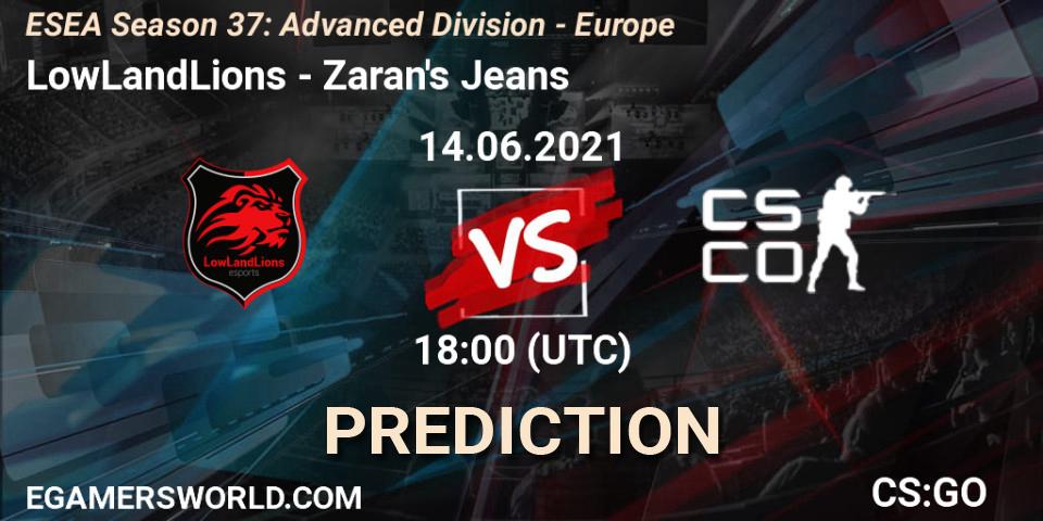 LowLandLions vs Zaran's Jeans: Match Prediction. 14.06.2021 at 18:00, Counter-Strike (CS2), ESEA Season 37: Advanced Division - Europe