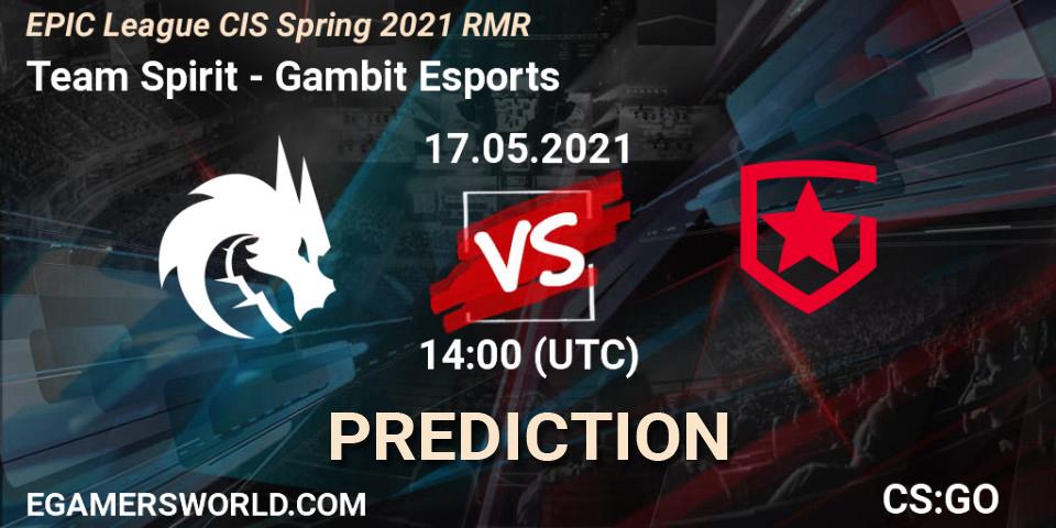 Team Spirit vs Gambit Esports: Match Prediction. 17.05.2021 at 14:00, Counter-Strike (CS2), EPIC League CIS Spring 2021 RMR