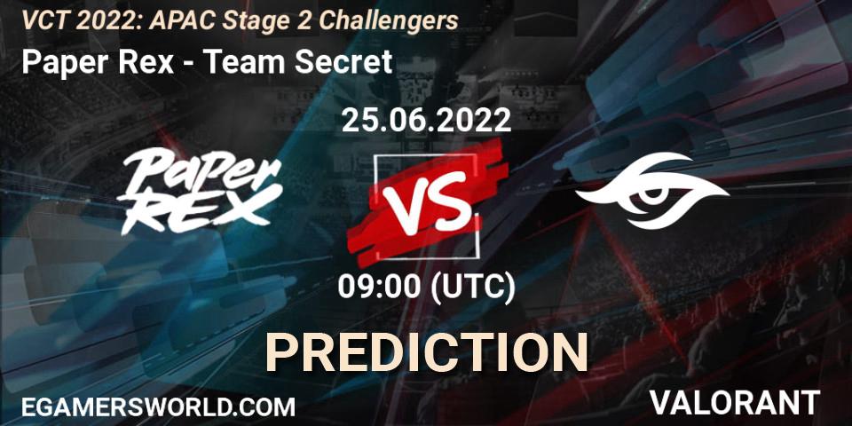 Paper Rex vs Team Secret: Match Prediction. 25.06.22, VALORANT, VCT 2022: APAC Stage 2 Challengers