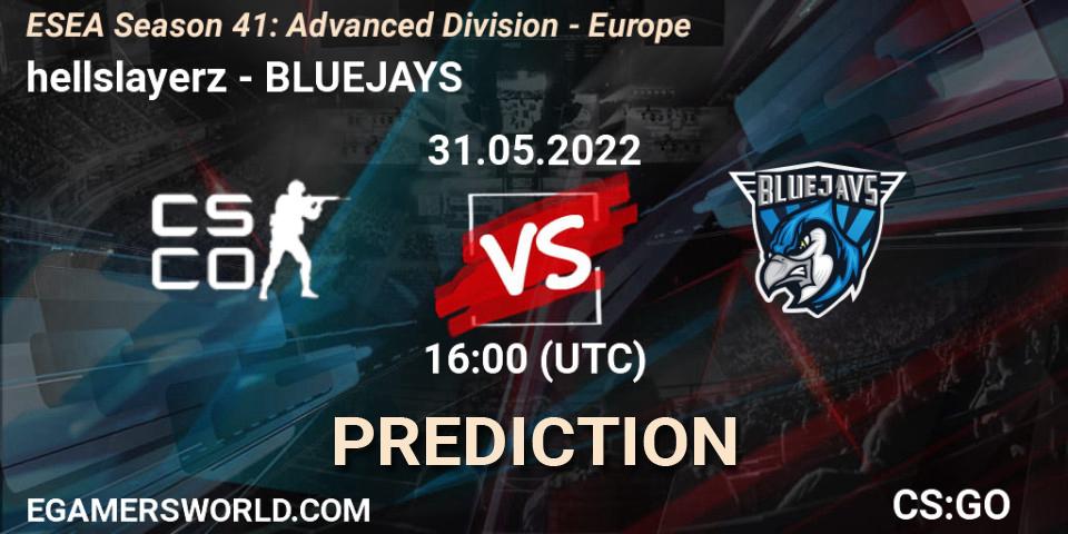 hellslayerz vs BLUEJAYS: Match Prediction. 31.05.2022 at 16:00, Counter-Strike (CS2), ESEA Season 41: Advanced Division - Europe
