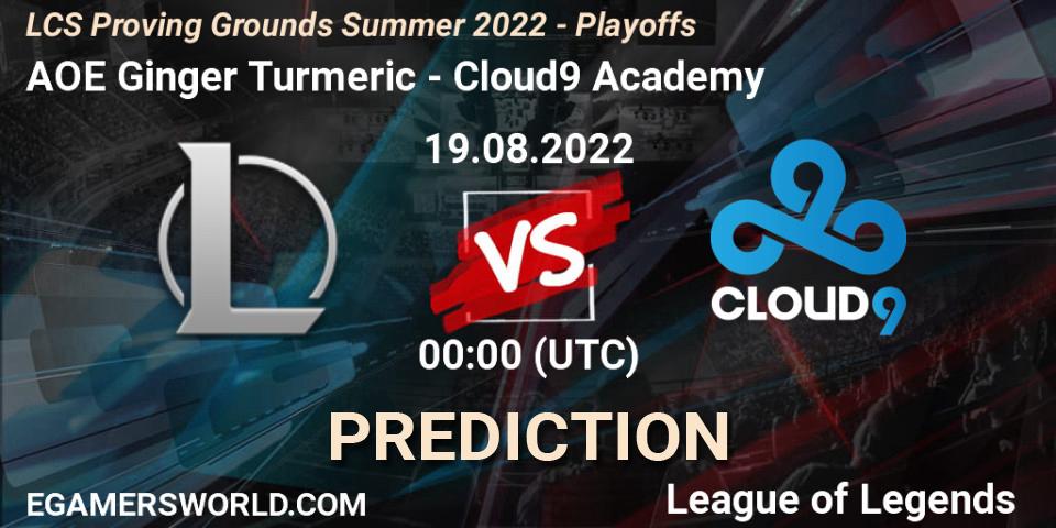 AOE Ginger Turmeric vs Cloud9 Academy: Match Prediction. 19.08.2022 at 01:00, LoL, LCS Proving Grounds Summer 2022 - Playoffs