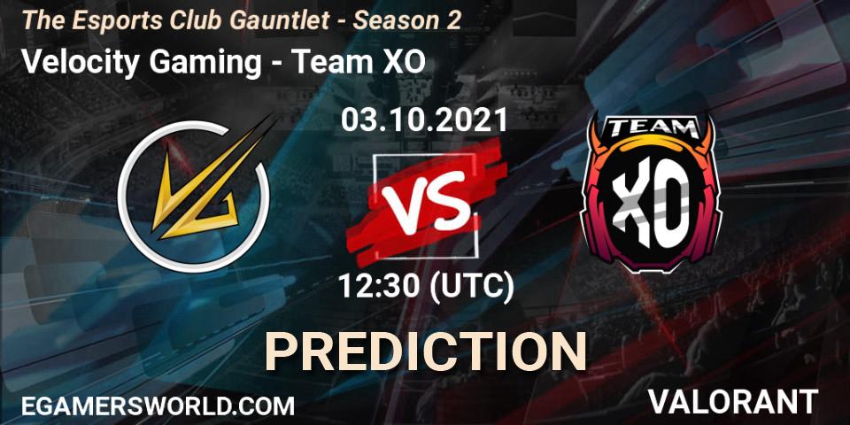 Velocity Gaming vs Team XO: Match Prediction. 03.10.2021 at 12:30, VALORANT, The Esports Club Gauntlet - Season 2
